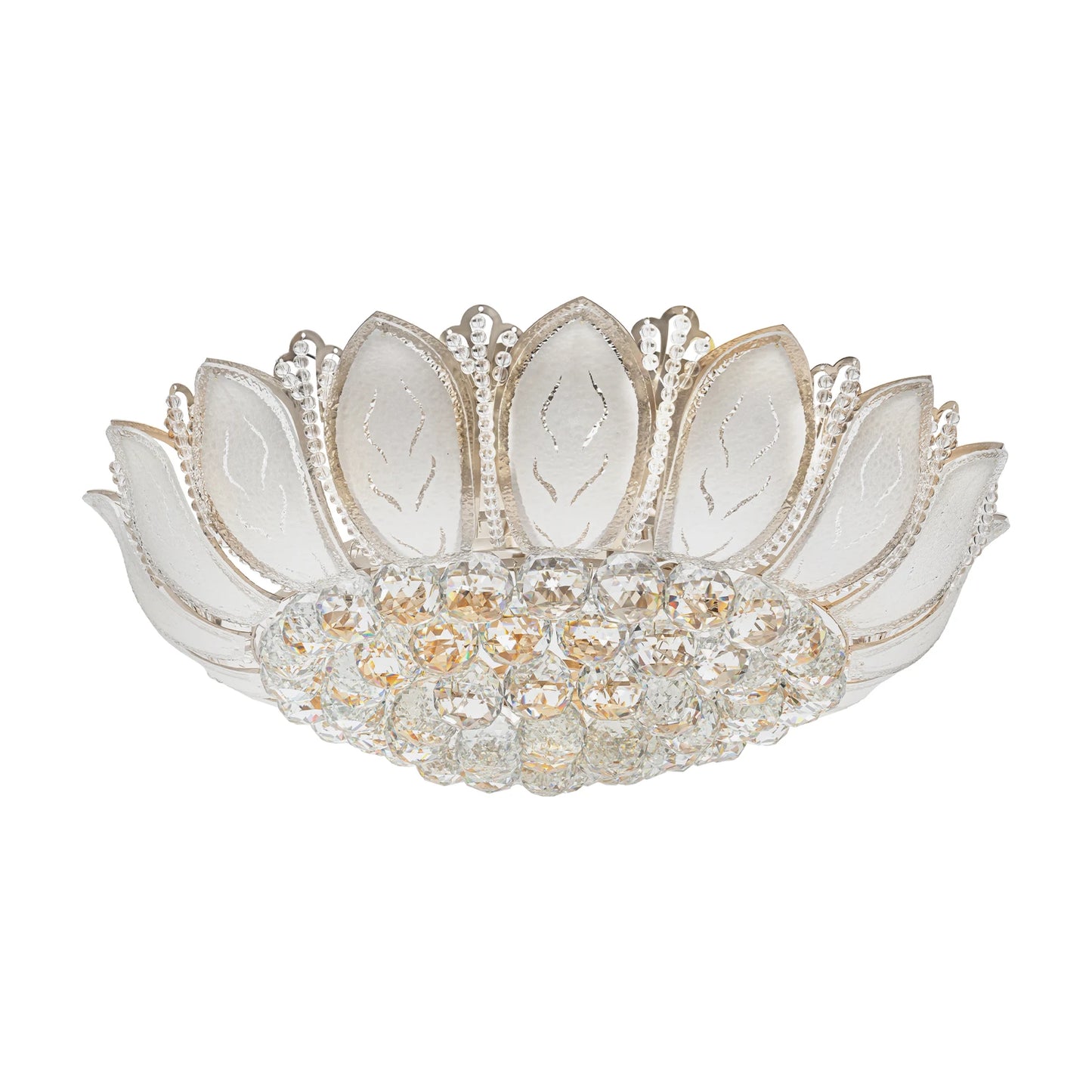 “Golden Lotus Bloom” Crystal Chandelier – 7-Head Modern Flush Mount with Remote Control