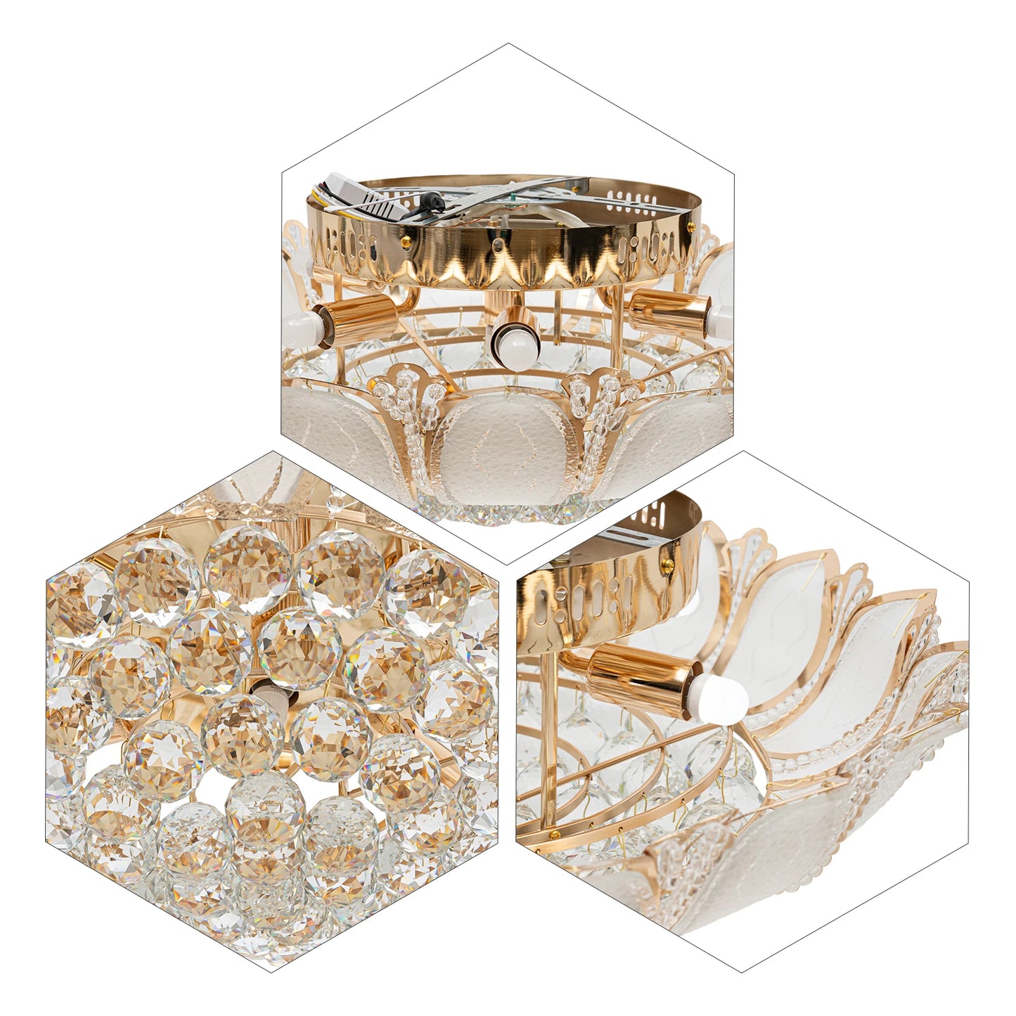 “Golden Lotus Bloom” Crystal Chandelier – 7-Head Modern Flush Mount with Remote Control