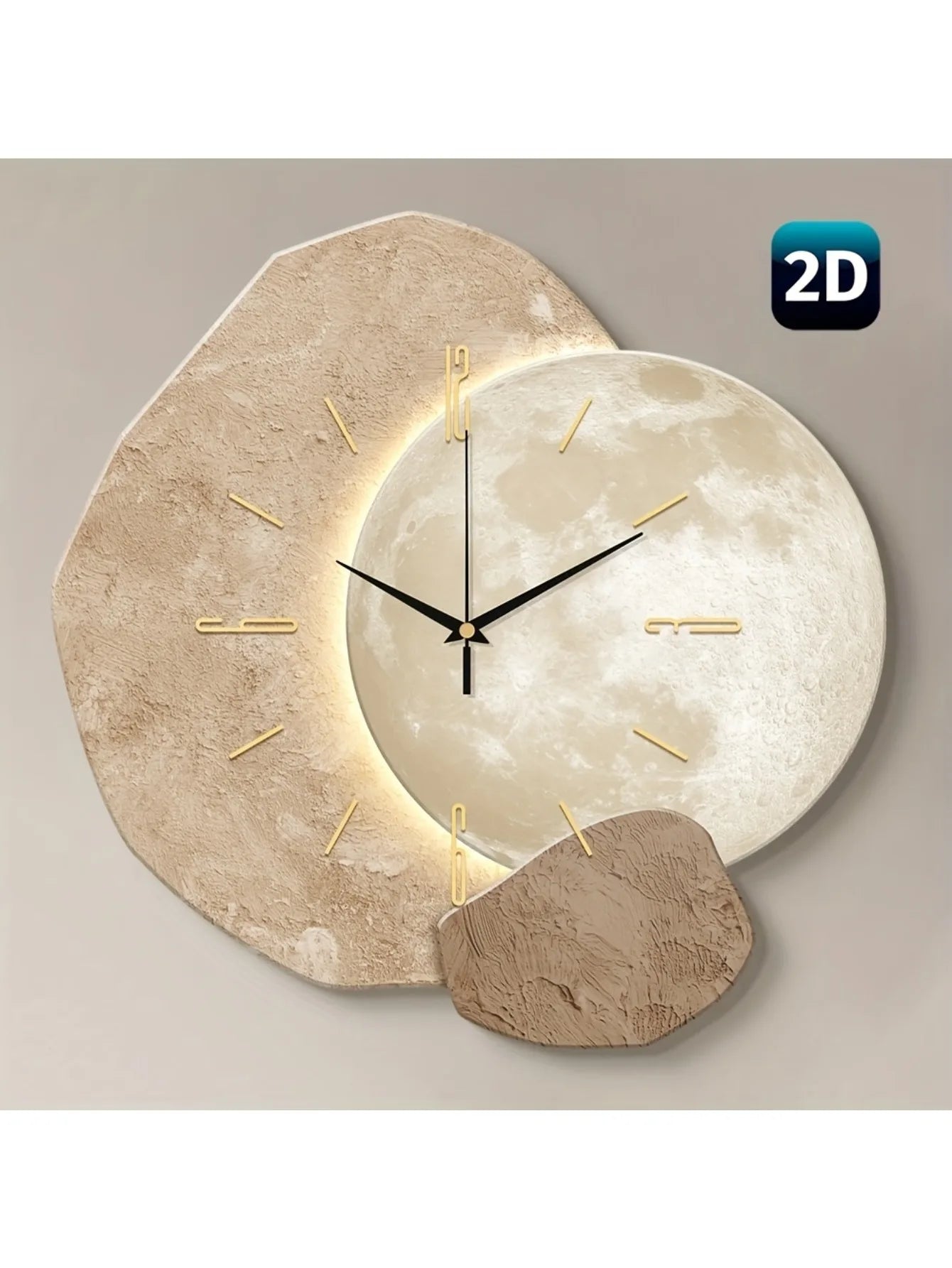 Lunar Harmony – Silent Wall Clock with Sculpted Moon Phase Accent
