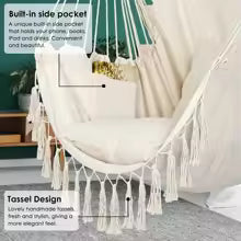 🌿“Tassels & Tranquility” – Hanging Hammock Chair with Pocket