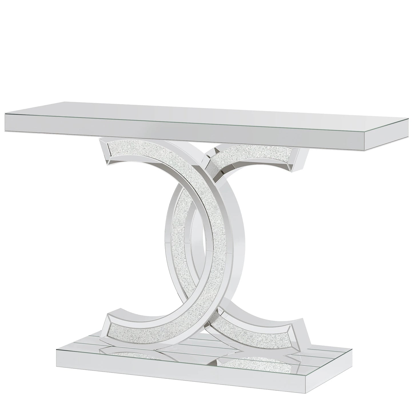 “Modern Arc” – Matte Gold-Tone & Faux Marble Geometric Console Table (39")