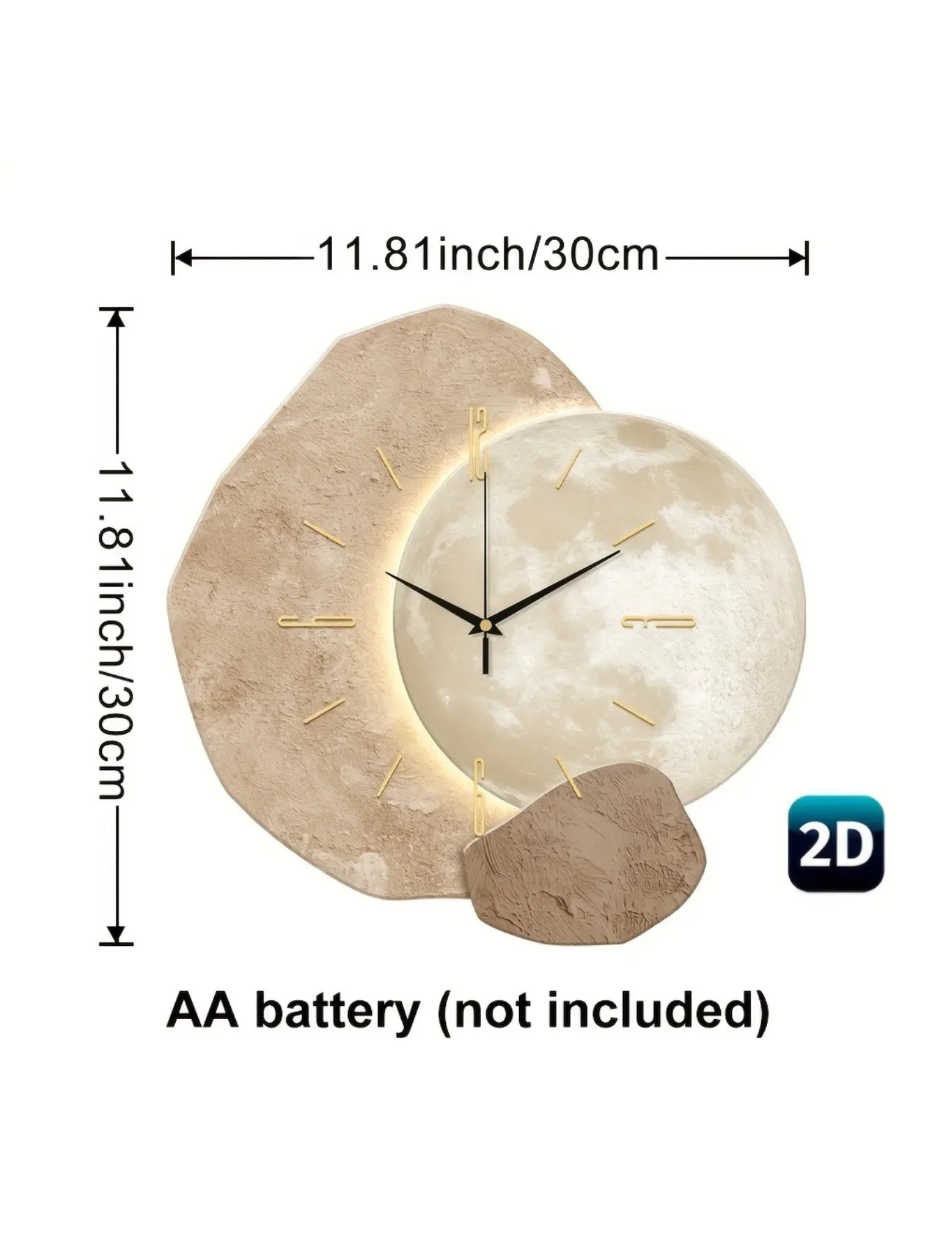 Lunar Harmony – Silent Wall Clock with Sculpted Moon Phase Accent