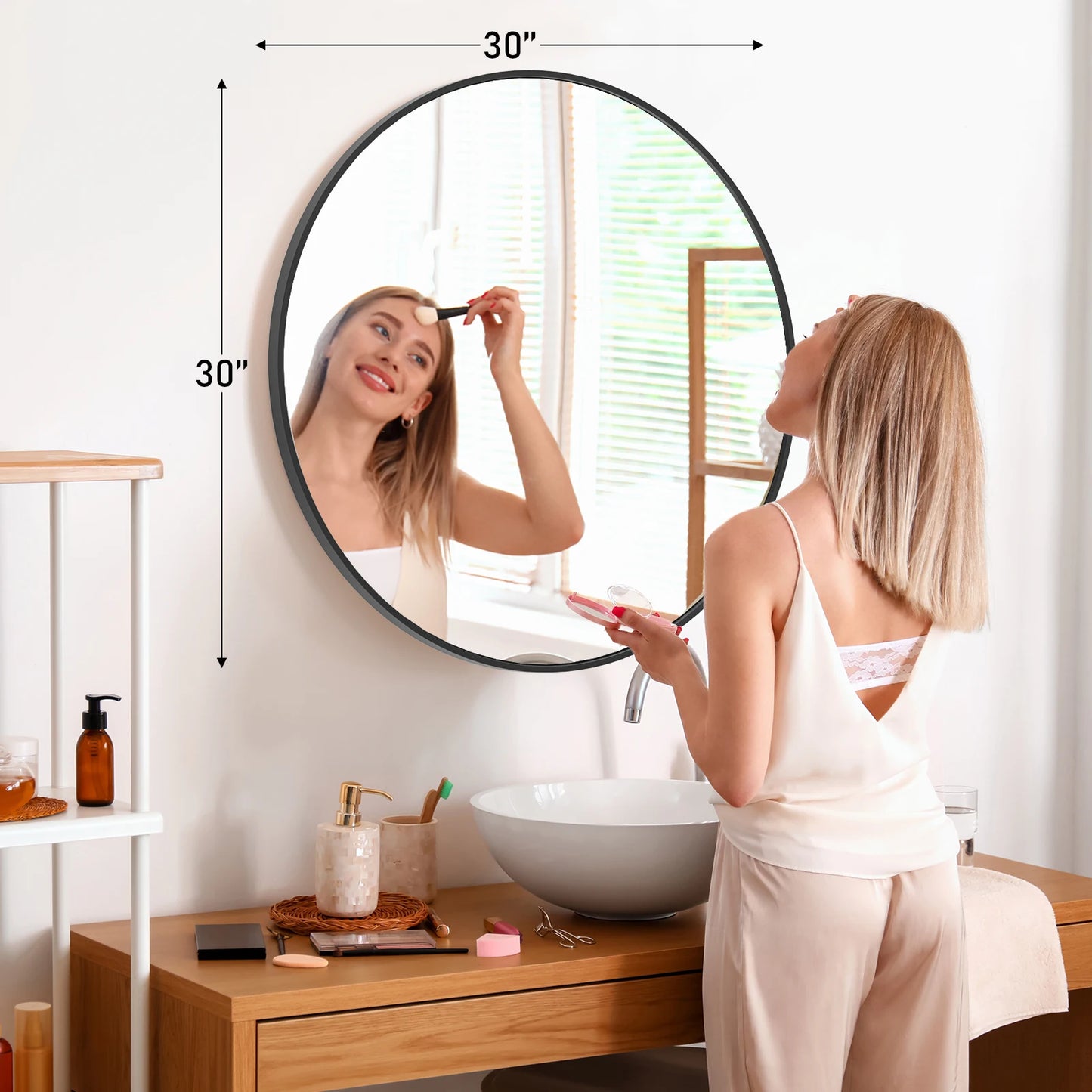 “Reflections of Calm” – Large Round Framed Wall Mirror in Brushed Gold or Matte Black