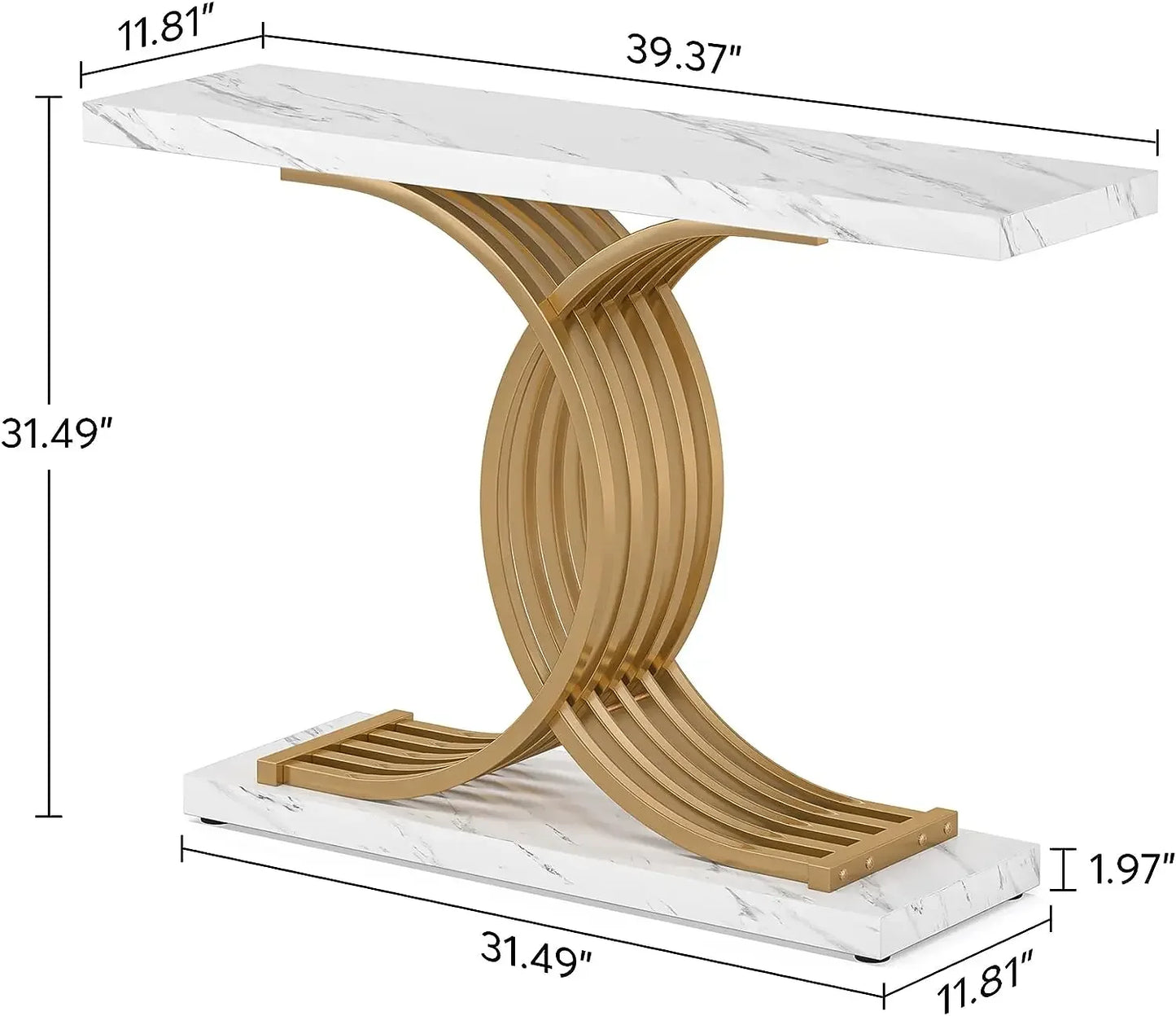 “Modern Arc” – Matte Gold-Tone & Faux Marble Geometric Console Table (39")