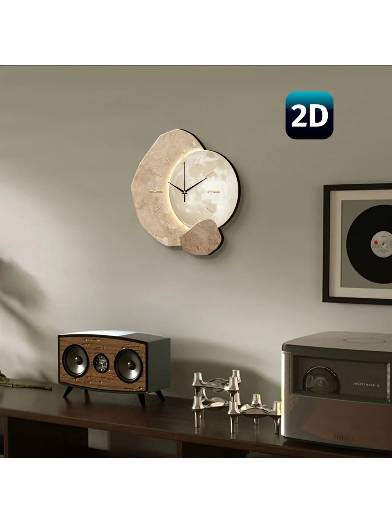 Lunar Harmony – Silent Wall Clock with Sculpted Moon Phase Accent
