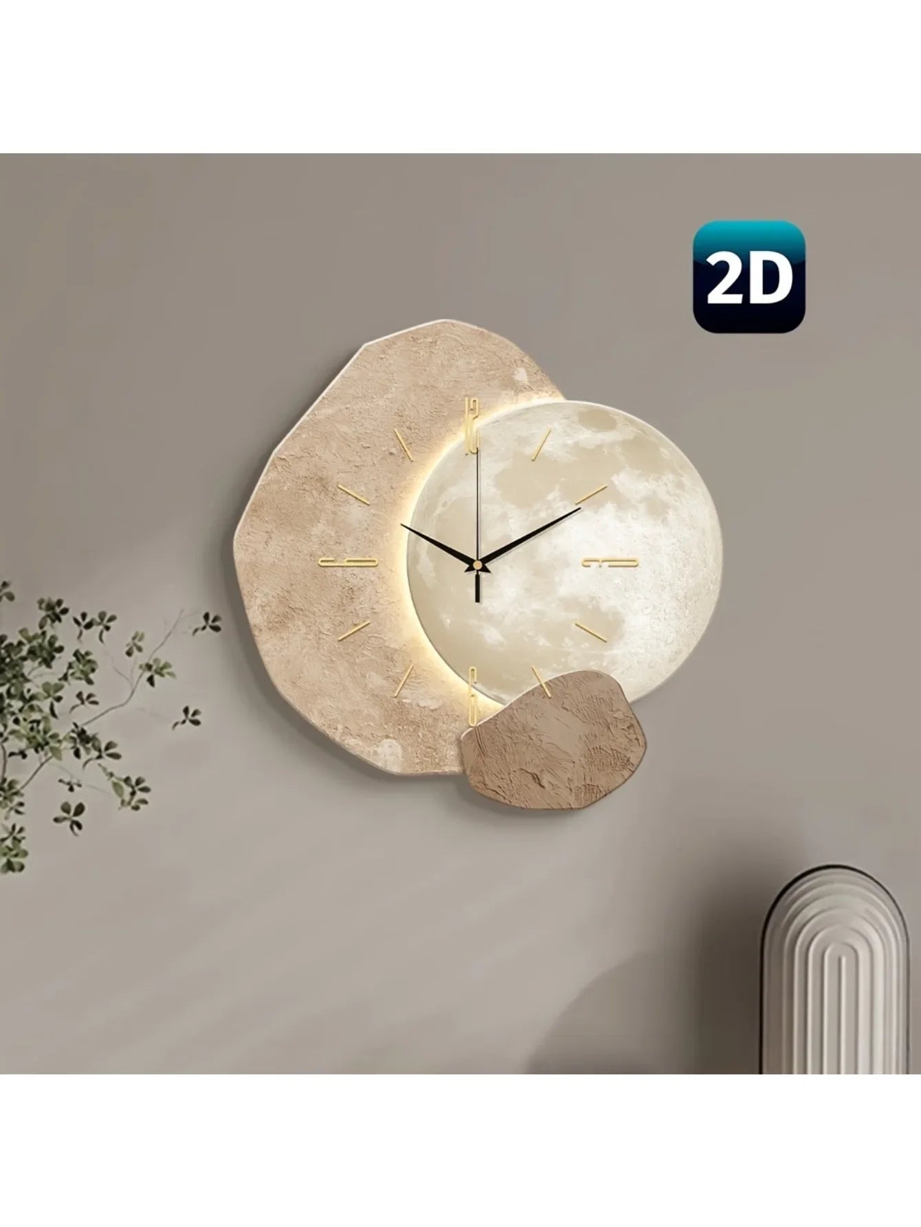 Lunar Harmony – Silent Wall Clock with Sculpted Moon Phase Accent