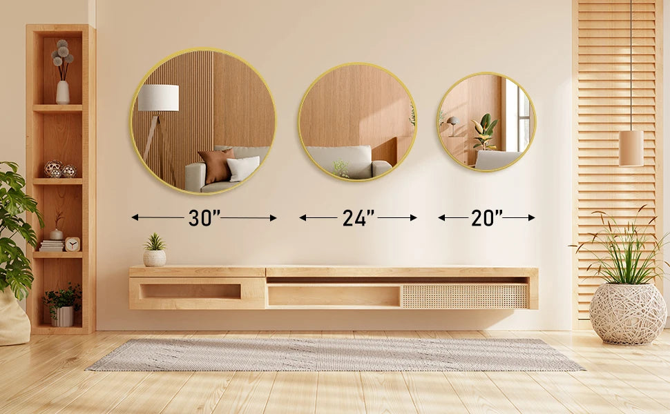 “Reflections of Calm” – Large Round Framed Wall Mirror in Brushed Gold or Matte Black