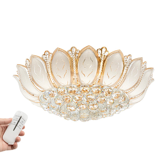 “Golden Lotus Bloom” Crystal Chandelier – 7-Head Modern Flush Mount with Remote Control