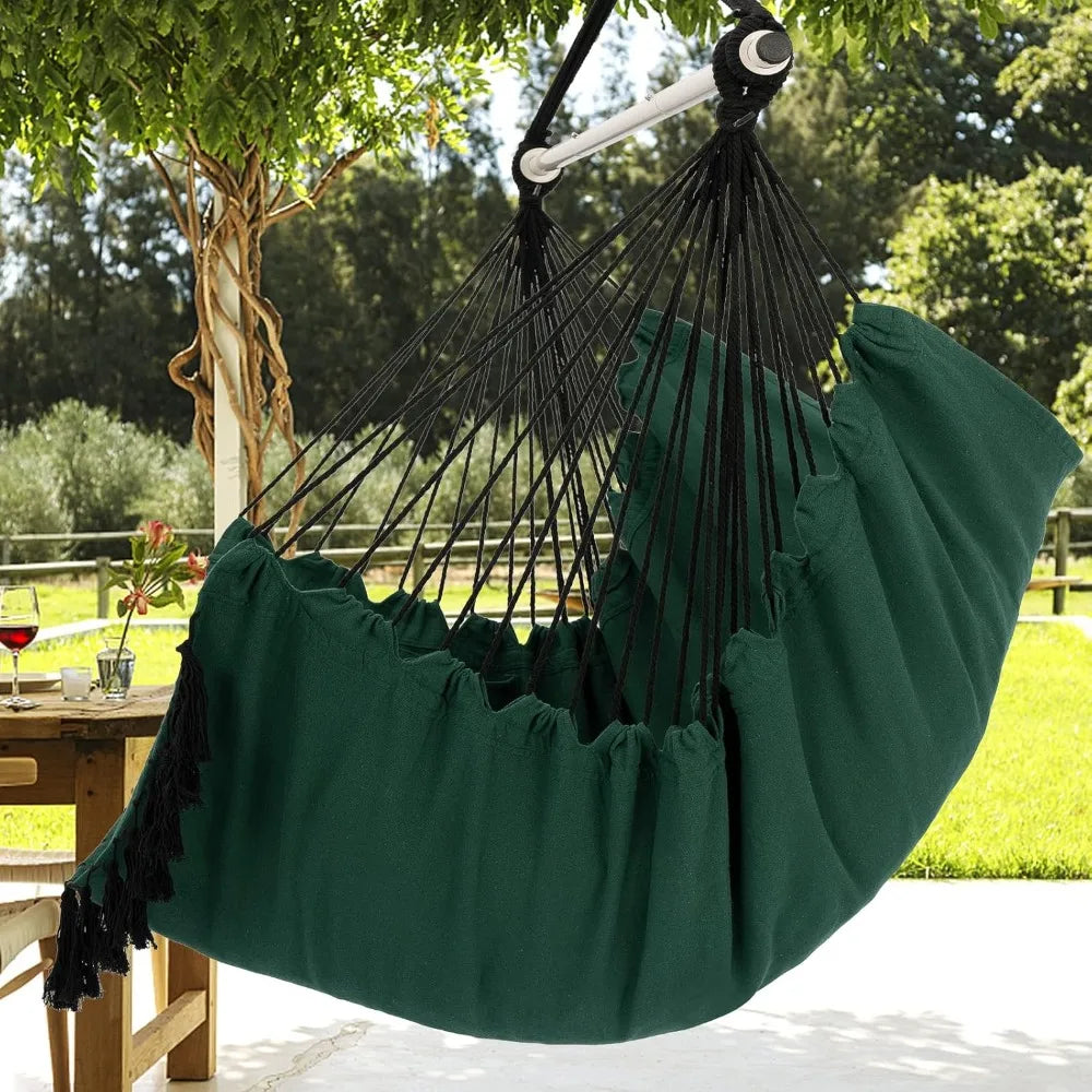“Tassels & Tranquility” – Hanging Hammock Chair with Pocket & Luxe Tassel Fringe