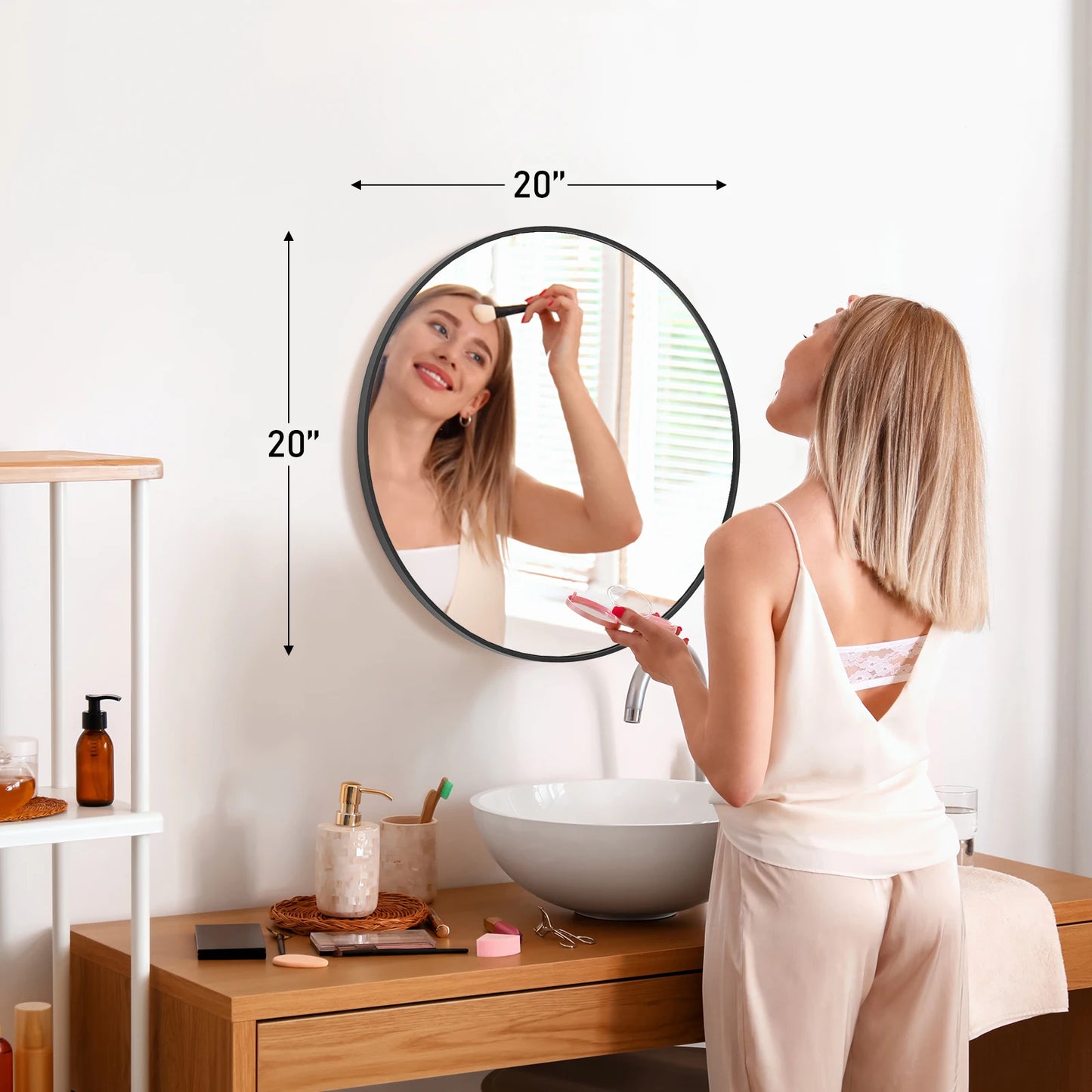 “Reflections of Calm” – Large Round Framed Wall Mirror in Brushed Gold or Matte Black