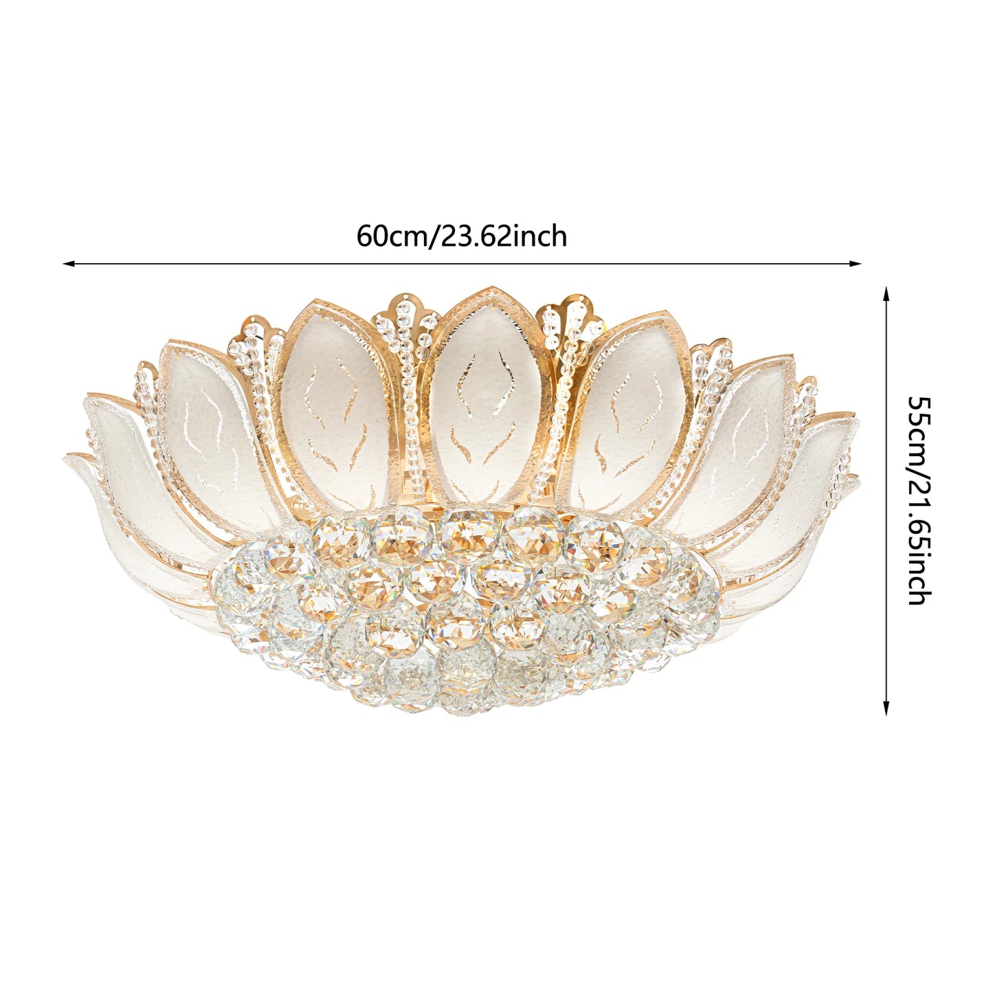 “Golden Lotus Bloom” Crystal Chandelier – 7-Head Modern Flush Mount with Remote Control