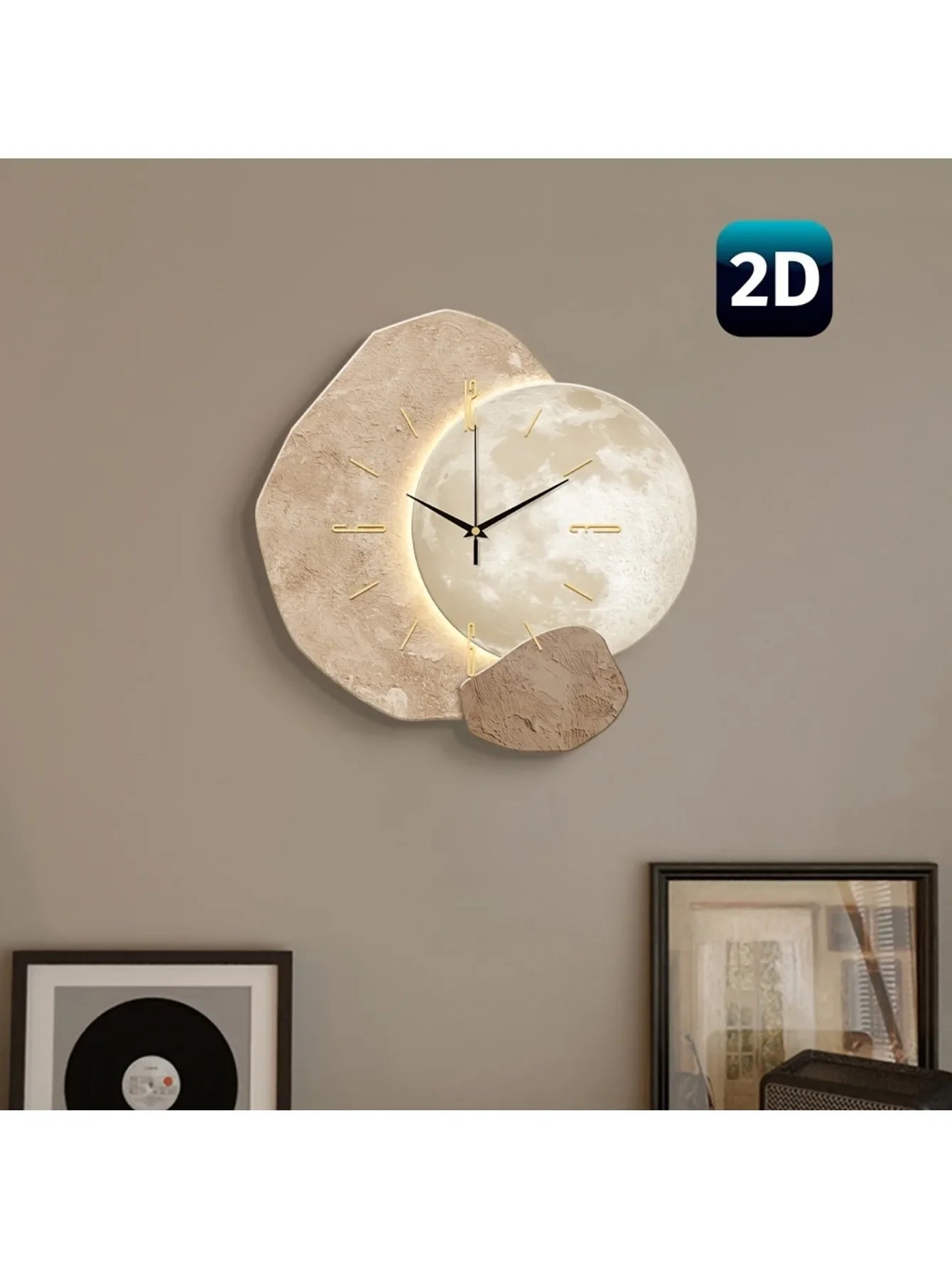 Lunar Harmony – Silent Wall Clock with Sculpted Moon Phase Accent