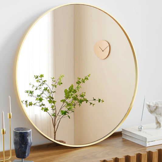 “Reflections of Calm” – Large Round Framed Wall Mirror in Brushed Gold or Matte Black