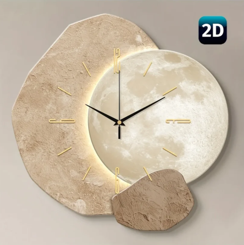 Lunar Harmony – Silent Wall Clock with Sculpted Moon Phase Accent