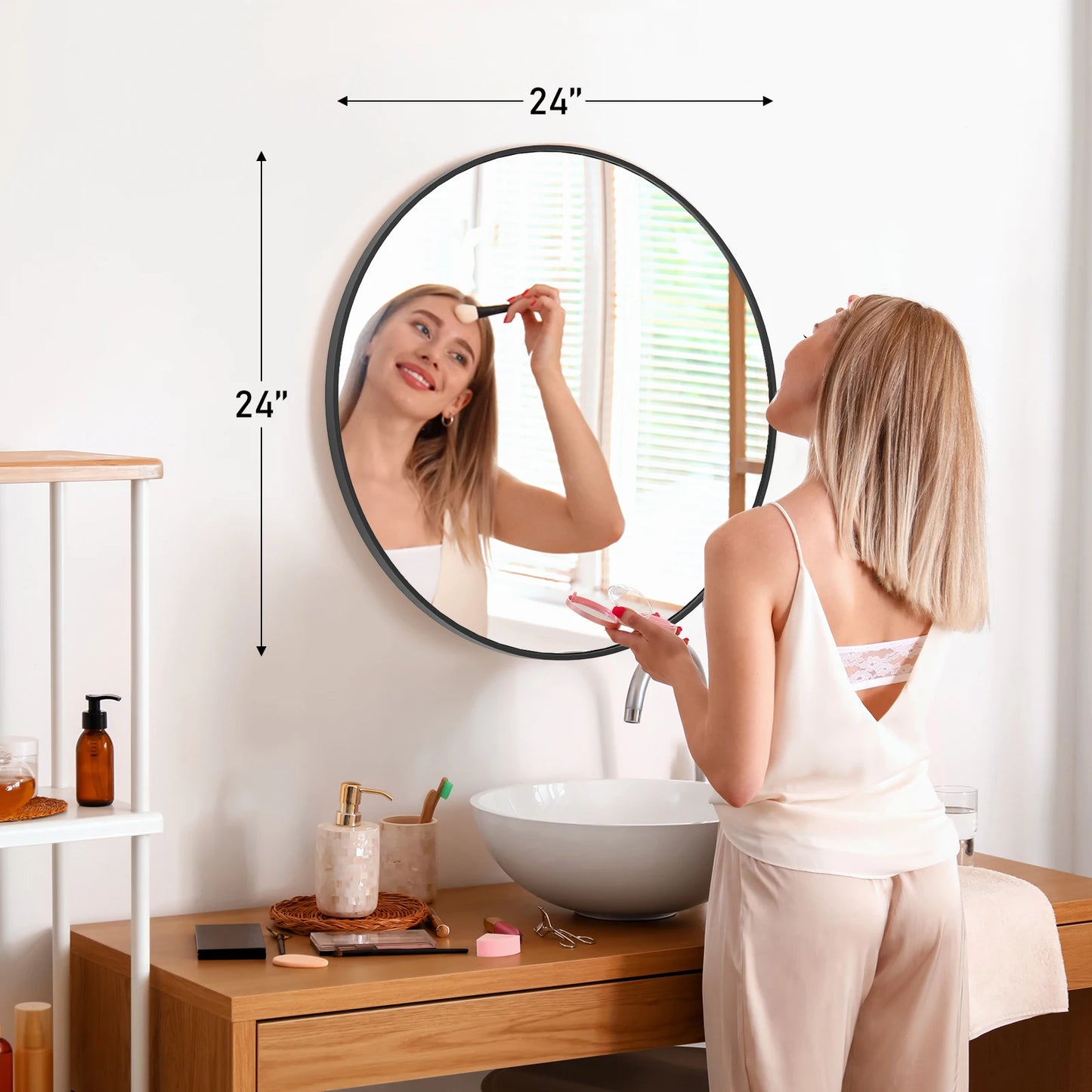 “Reflections of Calm” – Large Round Framed Wall Mirror in Brushed Gold or Matte Black
