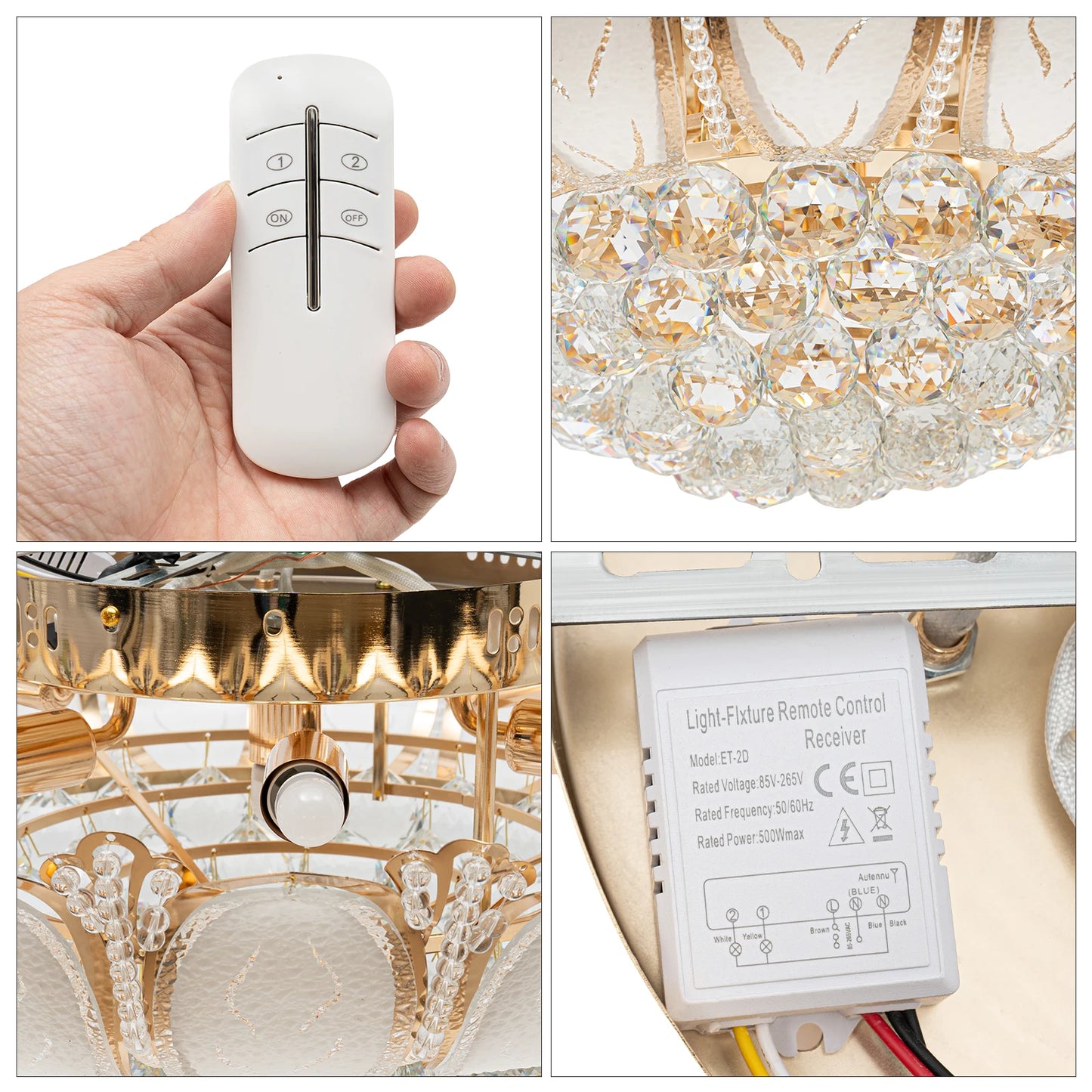 “Golden Lotus Bloom” Crystal Chandelier – 7-Head Modern Flush Mount with Remote Control